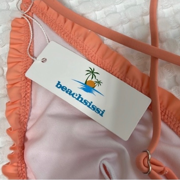 Beachsissi Peach Ruffled Black & White Stripes One-Piece Swimsuit M - Picture 6 of 10